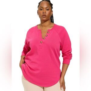 Torrid Cozy Fleece Henley Sweatshirt Womens Size 1X Bright Pink